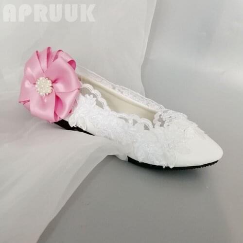 PINK flower girls party flats shoes handmade lace small big plus size available womens wedding flats shoes bride