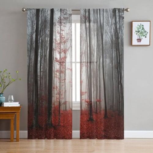 Tulle Curtains Maple Leaf Woods Autumn Boys And Girls Bedroom Sheer Hanging Curtain Living Room Kitchen Gauze Curtain