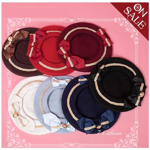 Sweet Lolita Hat Vintage Handmade Wool Beret Warm Winter Beret with Bows by SweetDream