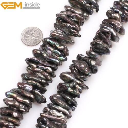 Gem-inside Natural Black White Stick Point Biwa Freshwater Cultured Pearls Beads for Jewelry Making 15inches DIY Jewellery