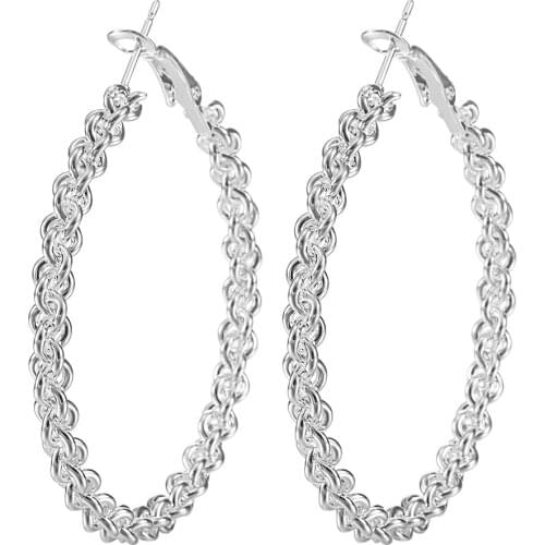 Round twisted large 51mm silver plated hoop earring for women luxury new fashion jewelry gift large size lovely party earring