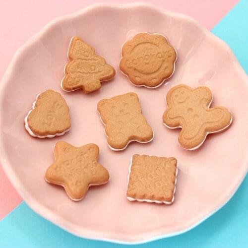 10Pcs Simulation Biscuit Flat back Resin Cabochon Kawaii Bear Star Fake Food Christmas Decoration DIY Scrapbooking Accessories