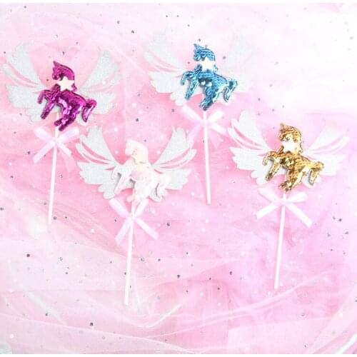 2020 Angel unicorn Happy Birthday Cake Topper Bow-Knot Birthday Cake Topper Supplies for Kids Birthday Party Cake Decorations