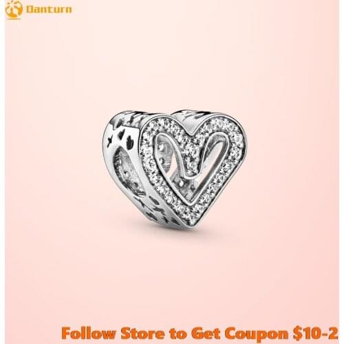 2020 Valentines Day 100% S925 Silver Beads Sparkling Freehand Heart Charms fit Original Pandora Bracelets Women DIY Jewelry
