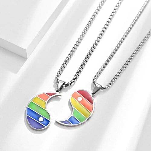 2020 Hot Sale Rainbow Stainless Steel Necklaces For Women Man Tai Chi Diagram Lovers Gay Couple Necklaces Unix Pendant Jewelry