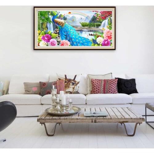 5D DIY Waterfall Diamond Painting Blue Peacock Animal Cross Stitch Scenery Diamond Embroidery Rhinestones Mosaic New Year Gift