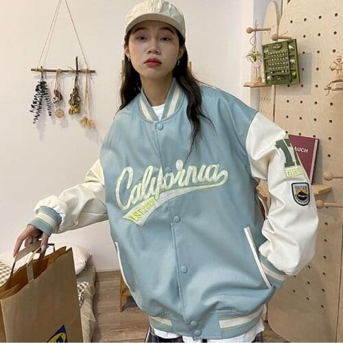 American vintage baseball jersey womens jacket letter embroidery stitching winderbreaker 2021 fall new student color matching