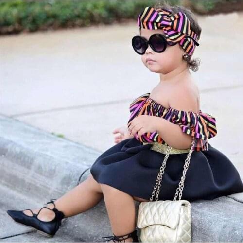 BFORTUNE Girls Clothes New Brand Children Summer Kids Clothes Set T-shirt+Casual Skirt+Hair Band 3Pcs Sets Vetement Enfant Fille