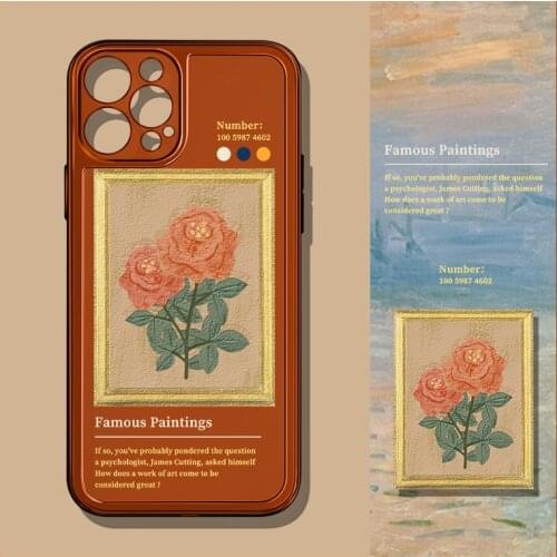 Retro French Sweet Rose Art painting works Phone Case For iPhone 11 12 Pro Max Xs Max XR Xs 7 8 Plus 7Plus case Cute soft Cover