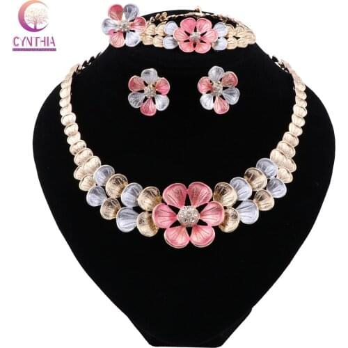 CYNTHIA Nigerian Wedding Colorful Jewelry for Women Wedding Necklace Party Jewelry Sets Flower Earrings Jewelry Ethnic Jewelry