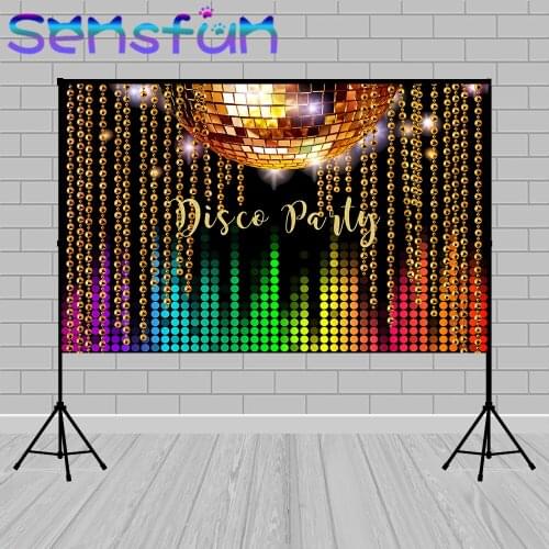 80s 90s Disco Party Backdrop Music Dance Show Time Stage Golden Ball Neon Birthday Party Background Decor