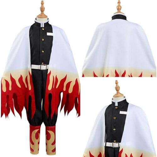 Demon Slayer: Kimetsu no Yaiba Rengoku Kyoujurou Cosplay Costume Kids Children Coat Pants Cloak Outfits Halloween Carnival Suit