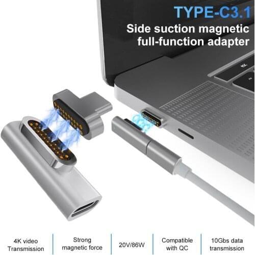 20-Pin TYPE-C Magnetic Adapter 10Gbs 90 Degree Elbow Magnetic To USB C 3.1 Converter Adapter Support For 86W PD Mac Book Pro15
