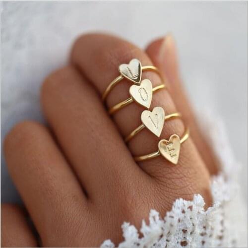 Fashion 1PCS Gold Silver Color Heart Letters Rings For Women DIY Name Ring Set Female Statement Engagement Party Jewelry