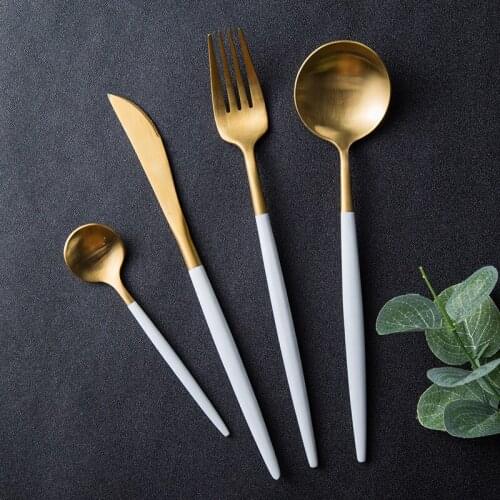 Black Soup Spoon Fork Knife Set Quality Stainless Steel Knife Fork Spoon Kit Cutlery Cubiertos Dorados Dinnerware Set DL6DCS