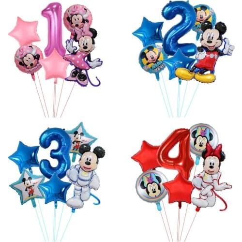 6Pcs Disney Minnie Foil Balloons Set Mickey Mouse Balloon Birthday Party Decoration Baby Shower Kids Toy Air Globos Supplies