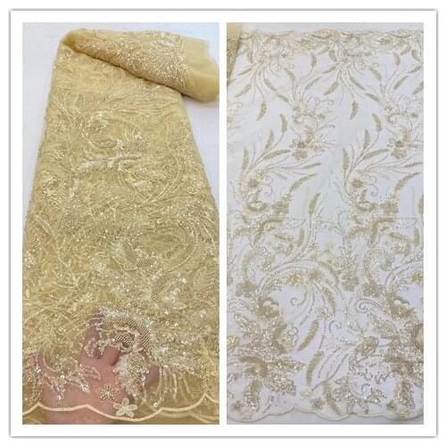 Nigerian Mesh Lace Fabrics with Beads L-328883 African Sequins Lace Fabric High Quality French Tulle Lace Fabirc