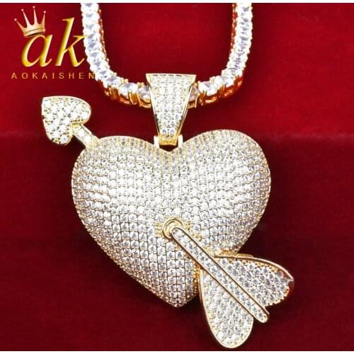 Heart Pendant Necklace Gold Color Mens Hip Hop Rock Jewelry