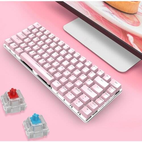 AK33 Mini Pink Switches Wired Keyboard 82 Keys Mini Compact for Games Work Portable