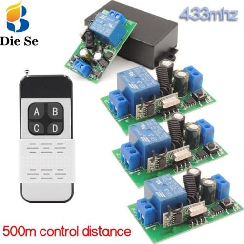 433MHz Rf AC 220V 10A 4CH Relay Receiver and 4 Button 500m Transmitter Universal Remote Control for Lighting/Fan/Home Appliance