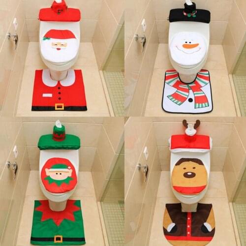Christmas Toilet Seat Cover Decoration 3D Christmas Santa Snowman Deer Elf Toilet Seat Cover + Rug + Tank Tissue Box Cover Set