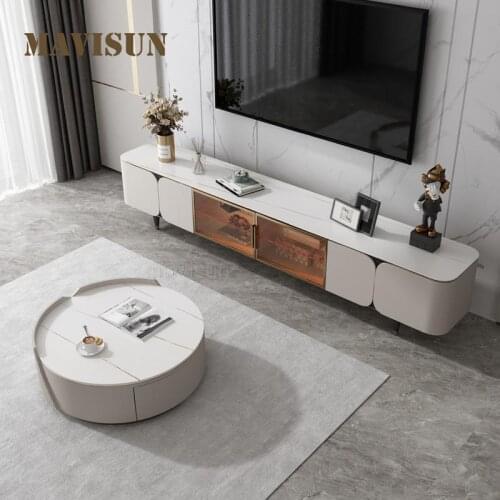 Postmodern Creative Design White Round Coffee Table And Rectangular TV Cabinet High-end Living Room Floor Cabinet And Tea Table