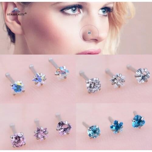 Starbeauty 3pcs/lot 0.8x7mm Round Nose Studs Star Nose Ring Helix Piercing Earring Heart Tragus Piercing Nariz Pircing Jewelry