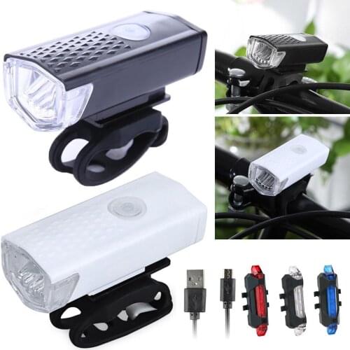 LED Front Light Rear Taillight Waterproof Flashlight Bicycle Warning Lamp 300 Lumen USB Rechargeable Bicycle Light MTB Road Bike