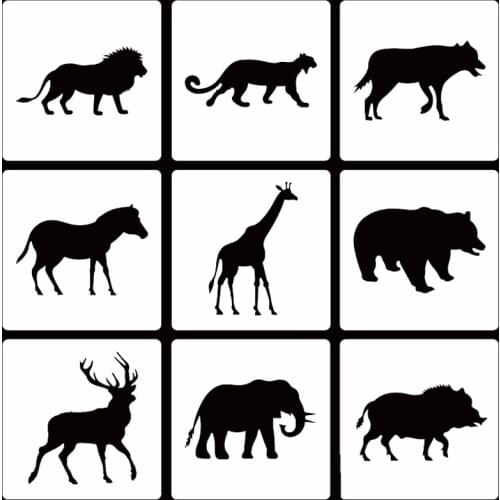 9pcs Animal Silhouette Painting Template DIY Layering Stencils Scrapbooking Coloring Embossing Album Decor Cake Mold Reusable