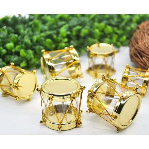6PCS golden transparent small drum Christmas ornament mini gift box Christmas tree pendant New Year ornament decoration