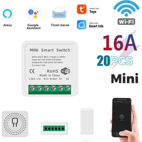20pcs 16A Mini Tuya WiFi DIY Smart Switch Smart Life Push Module Supports 2 Way APP Voice Relay Timer Work With GoogleHome Alexa