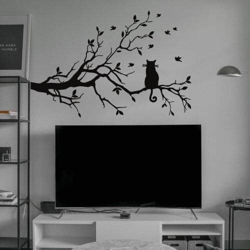 Vinyl Cat Sitting On Tree Branch Wall Art Animal Sticker Home Living Room Decoration Removable A002675