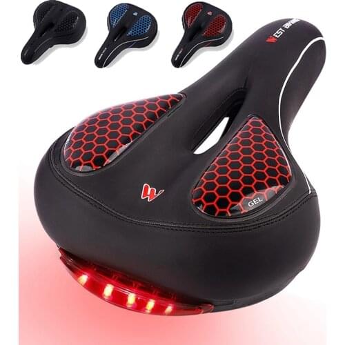 WEST BIKING Bicycle Saddle Seat Shock Absorption Memory Sponge GEL Hollow MTB Bike Seat with Cycling Taillight Bikes Accessories