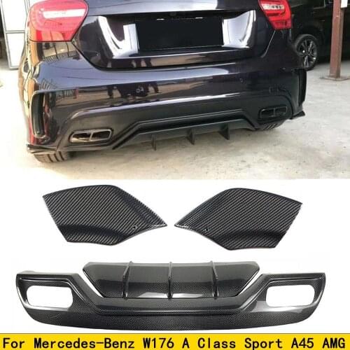 Carbon Fiber Rear Diffuser Lip Spoiler for Mercedes-Benz W176 A Class Sport A45 AMG A250 A260 A45 AMG 2013-2018 with splitters