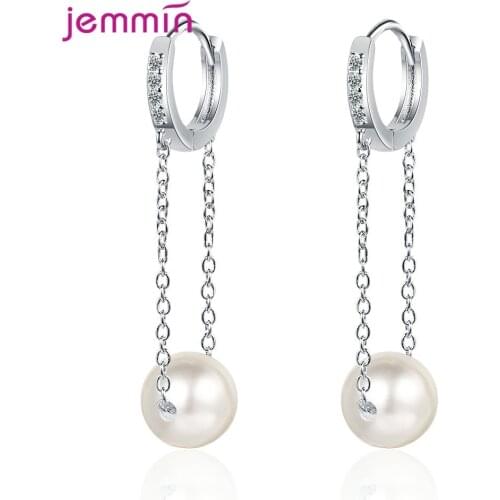 100% Real 925 Sterling Silver Long Chain Drop Earrings Fashion Pearl Pendant Dangle Ear For Women Fine Jewelry Accessories