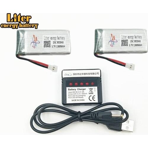 2pcs/lot For X5SC X5SW X3.7V 1300mah 903048 25C 1S VOLT 30C Lipo Battery Akku+X4 Charger For X5SC X5SW RC Quadcopter Drone