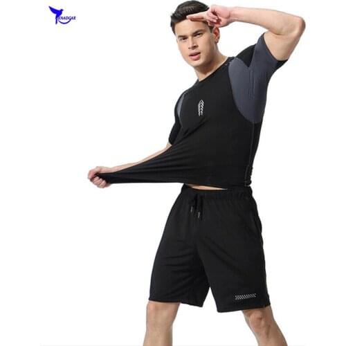 Short Sleeve Shirt+Shorts Mens 2PCS Running Set Dry Fit Compression Sport Suit Fitness GYM Clothing Outdoor Jogging Sportswear