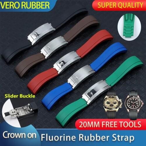 20mm Soft Fluorine Rubber Silicone Watch Band Folding Buckle Watchband For Role Strap Submariner OYSTERFLEX Daytona GMT Belt