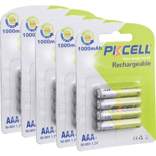 20Pcs/5card PKCELL AAA Batteries 1000mAh 1.2V Ni-MH AAA Rechargeable Battery batteries for Camera/Flashlight/Toy