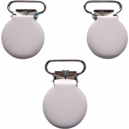 25pcs 3/4'' 20mm #02 White Color Enamel Pacifier Clips/Suspender Clips