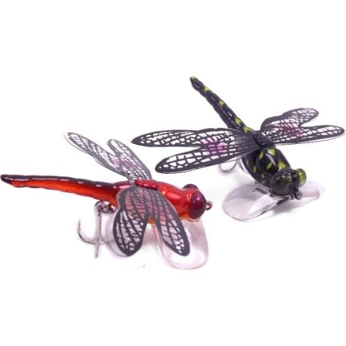 2PK Dragonfly Insect Popper Lures Topwater Fishing Hard 3D Crankbaits Transparent lifelike wings for bass crappie