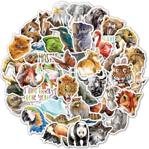50PCS Diamond Cartoon Animal Vinyl Stickers Low Poly Art 3d For Phone Guitar Geometric Animals Decals Graffiti Sticker F4