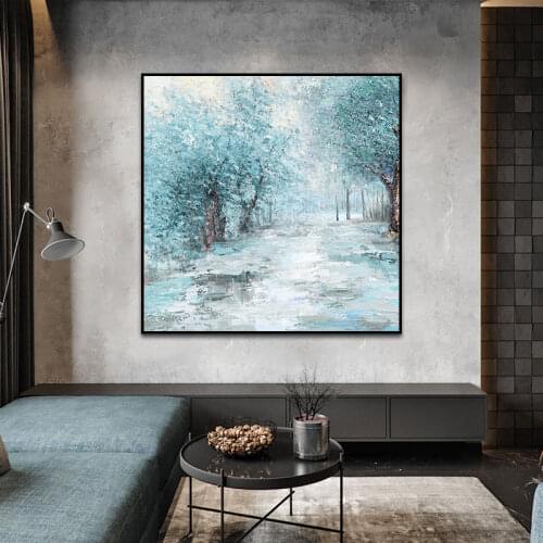 Abstract Blue Snow Tree Painting on Canvas Wall Art Posters and Prints Landscape Picture for Living Rome Home Cuadros Decoration