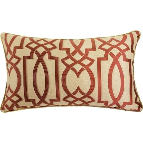 Free Ship Brand New Classic Geometric Woven Gold Dark Red Pipping 30x50cm Home Decor Pillows Soft Warm Cushion Cover Designer