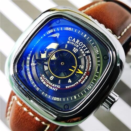 CAROTIF 2020 Luxury Brand Men Mechanical Watch Leather Strap Buckle Watch Fashion Trend Square Mens Watch Relogio Masculino