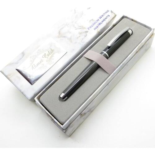 Wings Marble R92 Patterned Fiber Black Chrome Roller Pen | İsme Special Pen | Gift Pen