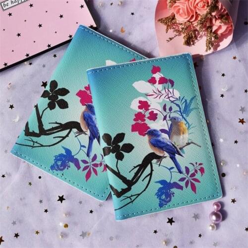 Two Birds In the Tree Passport Holder Travel ID Card Exquisite Passport Cover Leather Bank Credit Card Holder Ticket Folder