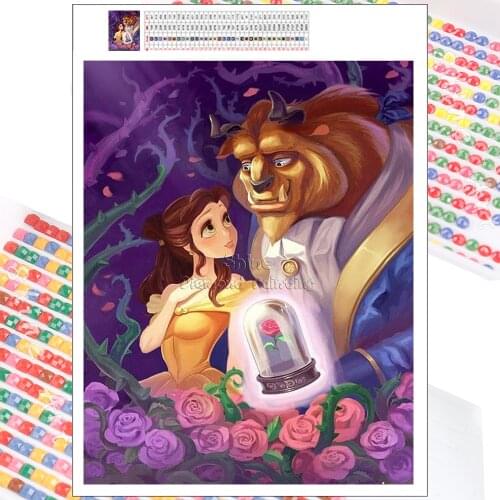 Diamond Painting Disney Cartoon Beauty and Beast 5D DIY Art Rose Flower Mosaic Embroidery Full Drill Home Decoration Child Gifts