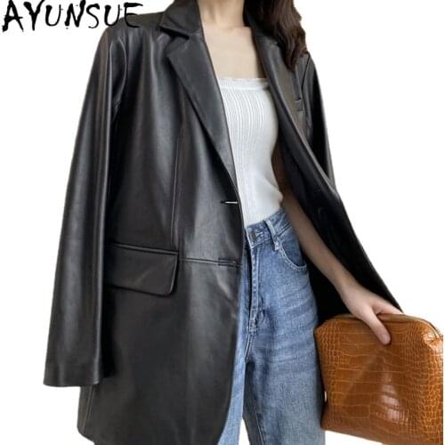 AYUNSUE 2021 Genuine Leather Jacket Women Sheepskin Coats Famale New Loose Oversize Outerwear Jaqueta De Couro Feminina SQQ05