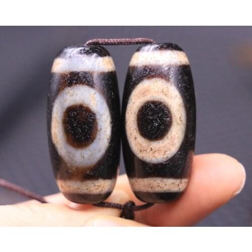Treasure Magic LKbrother Top Quality A Pair Magic Power Tibetan Old Agate Heaven&Earth Large dZi Bead Amulet Treasure